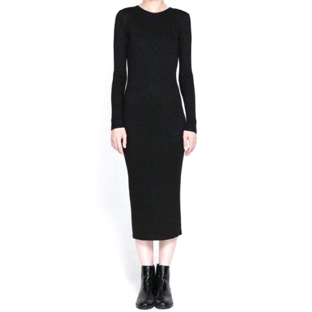Zara WB Black Midi Bodycon Dress size Small